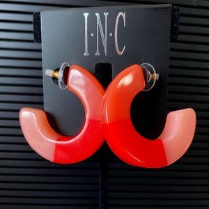 INC Coral Color blocked Resin Hoop Earrings